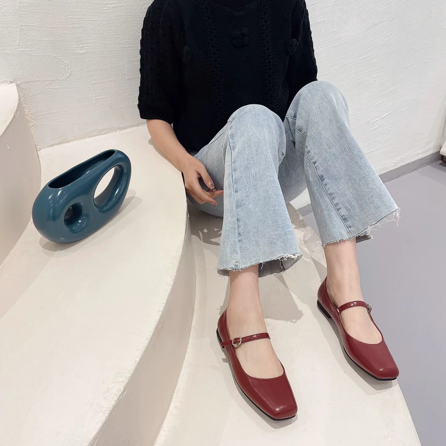 Square Toe Mary Jane Shoes Plus Size Women's Shoes 33-44 Summer Asaguchi Single Shoe Women's Commuter Ballet Flats