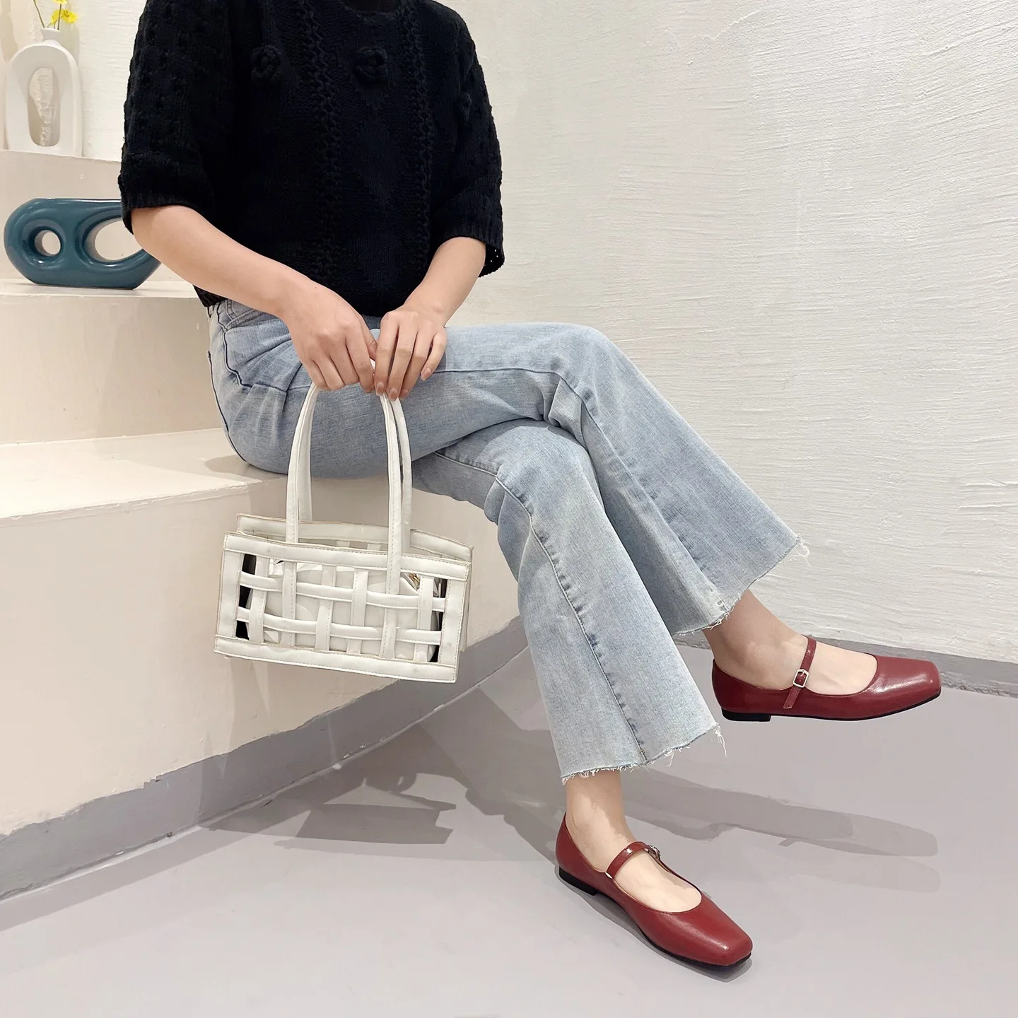 Square Toe Mary Jane Shoes Plus Size Women's Shoes 33-44 Summer Asaguchi Single Shoe Women's Commuter Ballet Flats