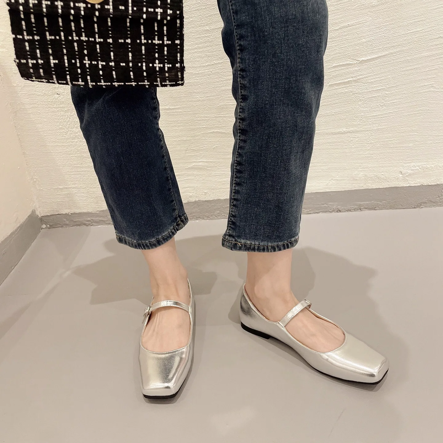 Square Toe Mary Jane Shoes Plus Size Women's Shoes 33-44 Summer Asaguchi Single Shoe Women's Commuter Ballet Flats