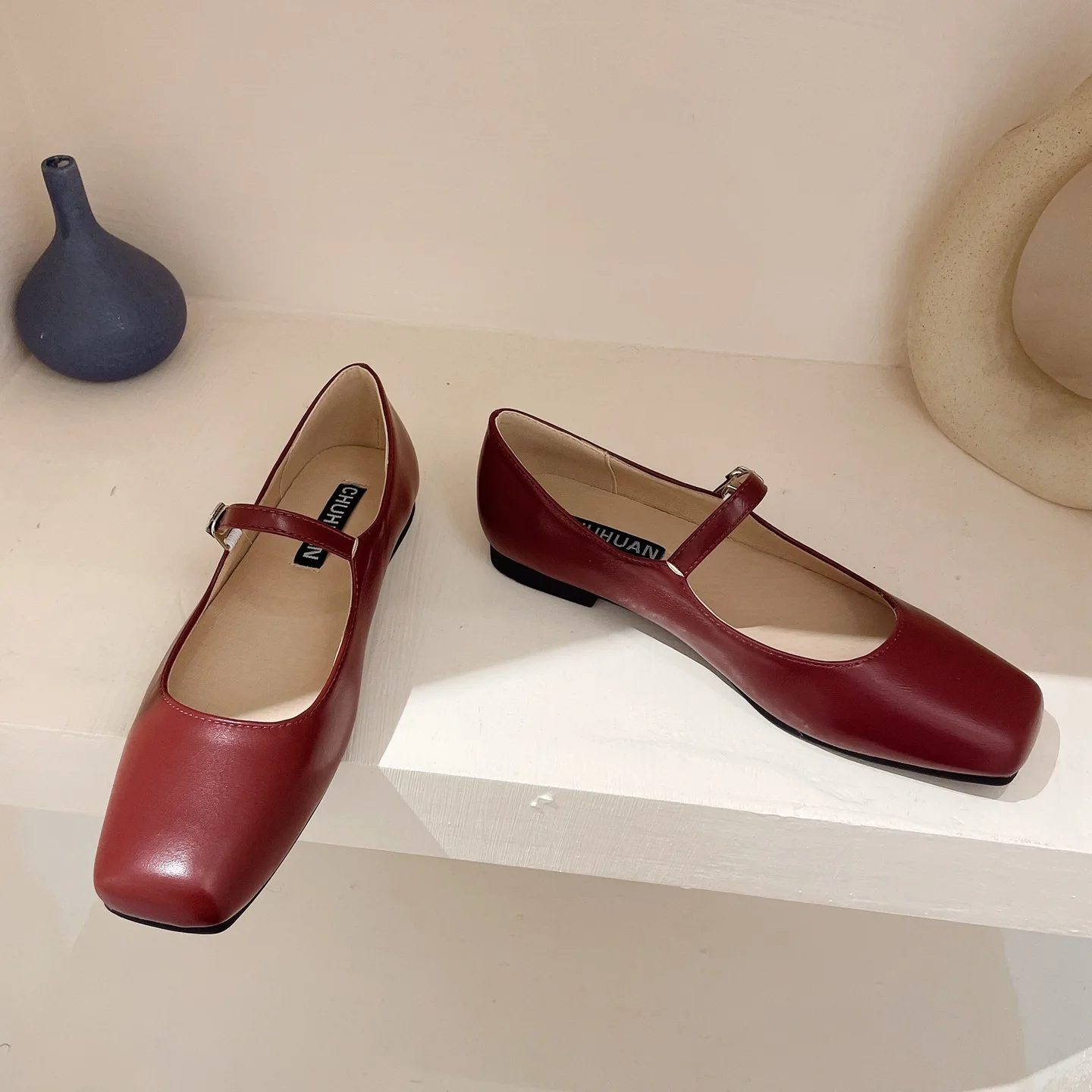 Square Toe Mary Jane Shoes Plus Size Women's Shoes 33-44 Summer Asaguchi Single Shoe Women's Commuter Ballet Flats