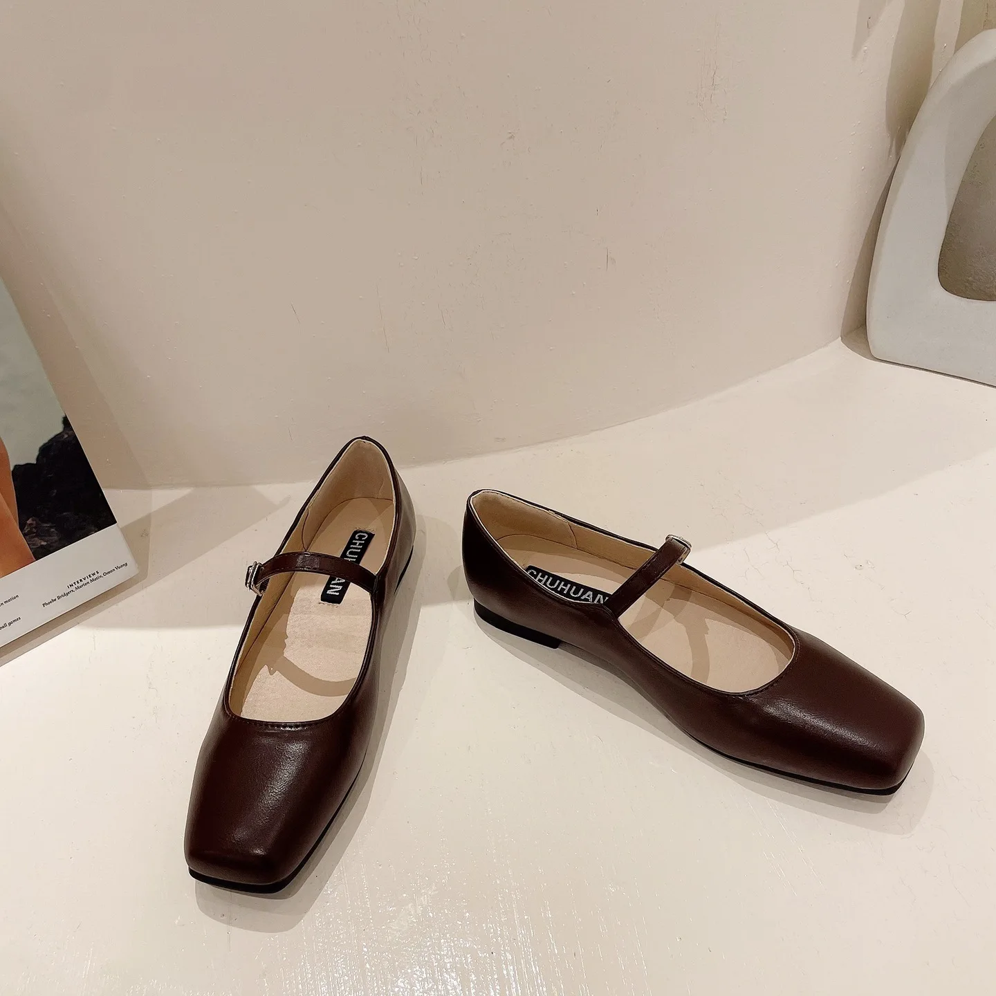 Square Toe Mary Jane Shoes Plus Size Women's Shoes 33-44 Summer Asaguchi Single Shoe Women's Commuter Ballet Flats