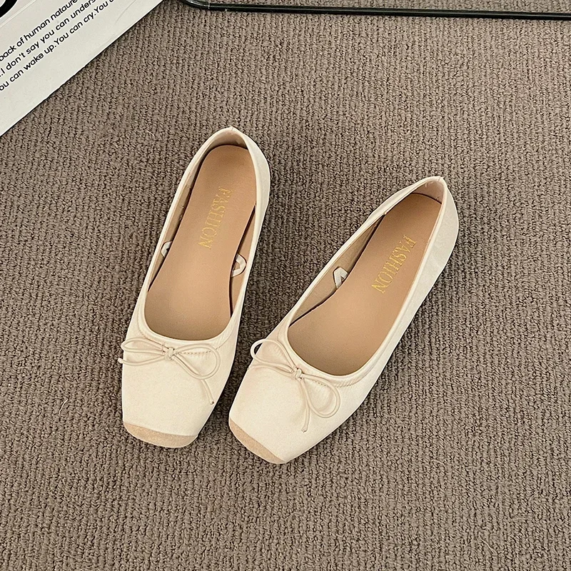 Luxury Lace Tie Leg Satin Silk Ballet Flats Woman Square Toe Bowknot Elastic Band Ballerinas Ladies Wedding Floral Shoes