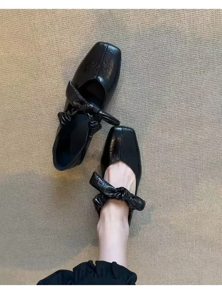 Mary Janes Ballet High Heels Shoes Women Square Toe Sandals 2025 Trend Loafers Summer Elegant Shallow Dress Zapatos De Mujer