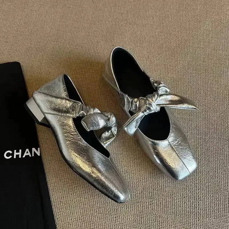 Mary Janes Ballet High Heels Shoes Women Square Toe Sandals 2025 Trend Loafers Summer Elegant Shallow Dress Zapatos De Mujer