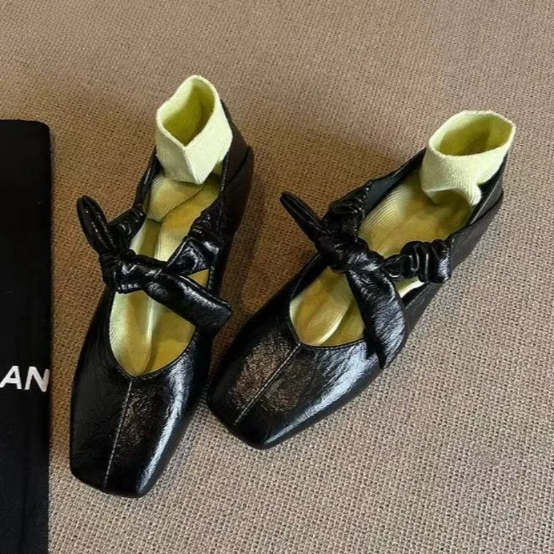 Mary Janes Ballet High Heels Shoes Women Square Toe Sandals 2025 Trend Loafers Summer Elegant Shallow Dress Zapatos De Mujer