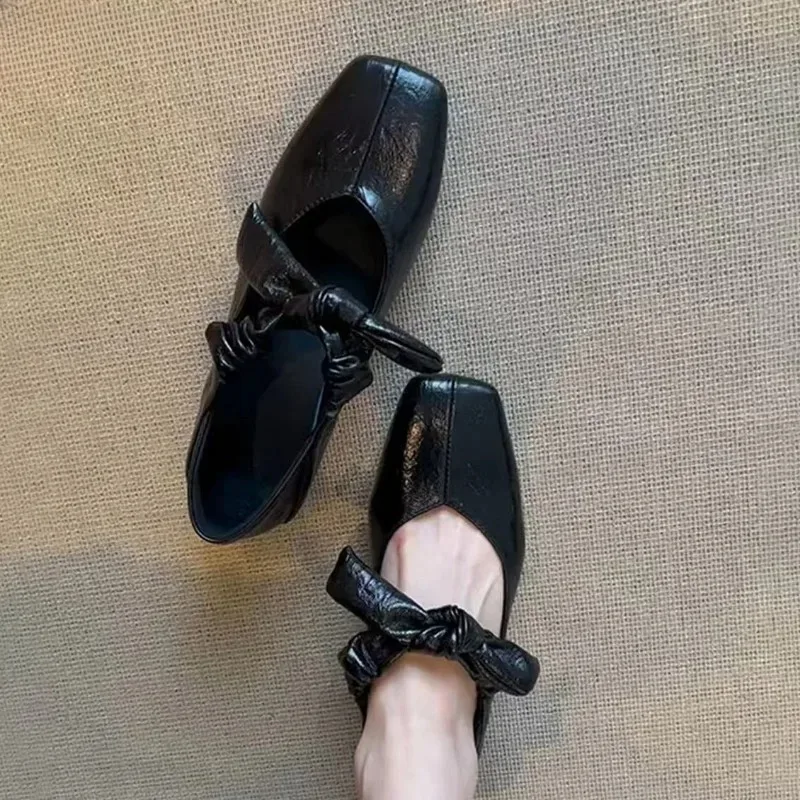 Mary Janes Ballet High Heels Shoes Women Square Toe Sandals 2025 Trend Loafers Summer Elegant Shallow Dress Zapatos De Mujer