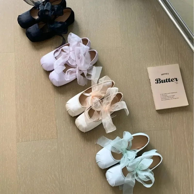 Retro Square Head Mary Jane Shoes Women's French Elegant Silk Lace Slip-On Chunky Heel Evening Shoes Summer Season Low Heel