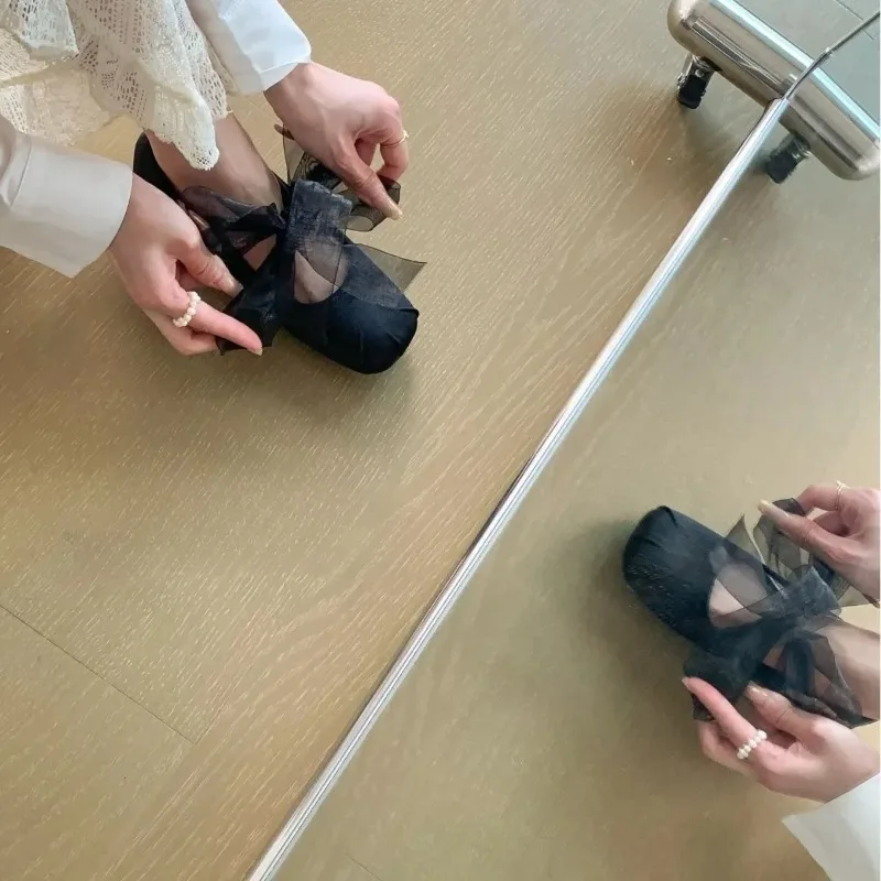 Retro Square Head Mary Jane Shoes Women's French Elegant Silk Lace Slip-On Chunky Heel Evening Shoes Summer Season Low Heel