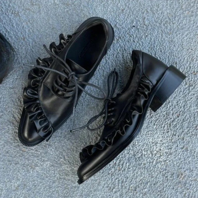 Spring Classic Women Shoes Lace Up Mid Heels Shoes Pointed Toe Chunky Pumps Designer Summer 2025 New Dress Mujer De Zapatillas