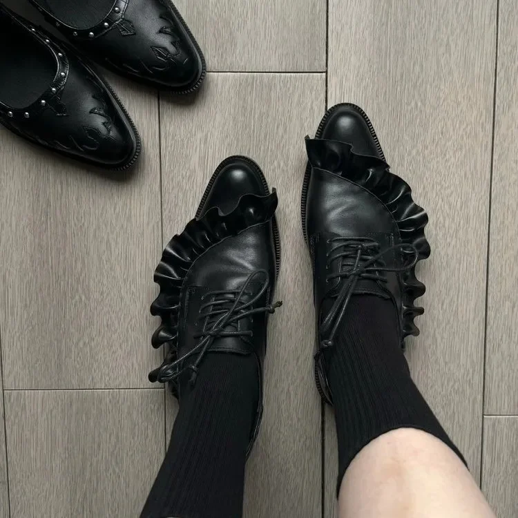 Spring Classic Women Shoes Lace Up Mid Heels Shoes Pointed Toe Chunky Pumps Designer Summer 2025 New Dress Mujer De Zapatillas