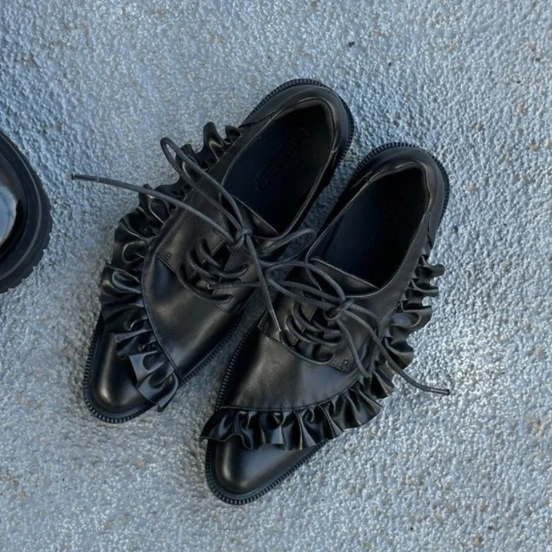 Spring Classic Women Shoes Lace Up Mid Heels Shoes Pointed Toe Chunky Pumps Designer Summer 2025 New Dress Mujer De Zapatillas