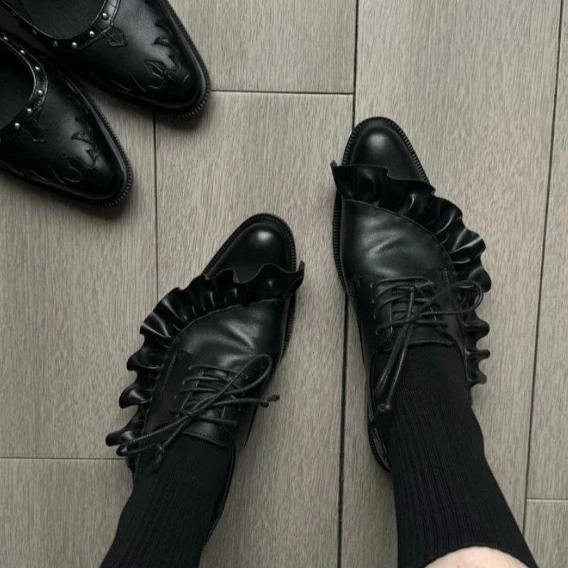 Spring Classic Women Shoes Lace Up Mid Heels Shoes Pointed Toe Chunky Pumps Designer Summer 2025 New Dress Mujer De Zapatillas