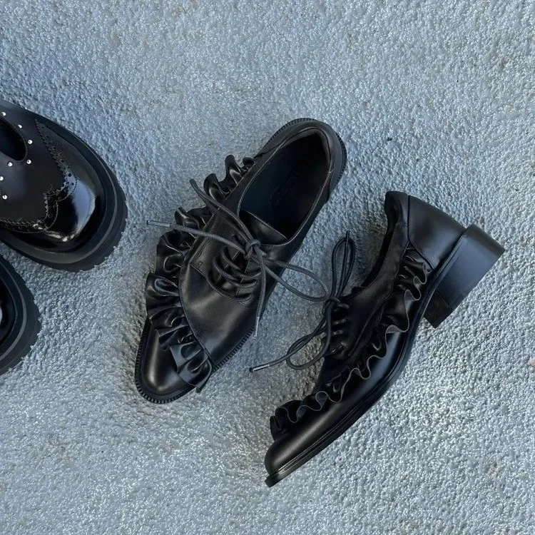 Spring Classic Women Shoes Lace Up Mid Heels Shoes Pointed Toe Chunky Pumps Designer Summer 2025 New Dress Mujer De Zapatillas