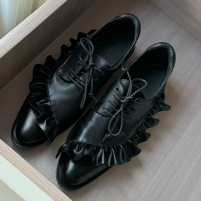 Spring Classic Women Shoes Lace Up Mid Heels Shoes Pointed Toe Chunky Pumps Designer Summer 2025 New Dress Mujer De Zapatillas