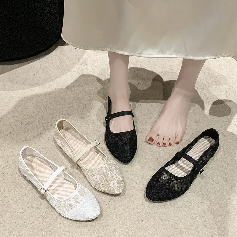 2024 New Women Flats Shoes Summer Ballet Flats Fashion Bow Women Shoes Slip on Sweet Hollow Flat Shoes Female Zapatos De Mujer