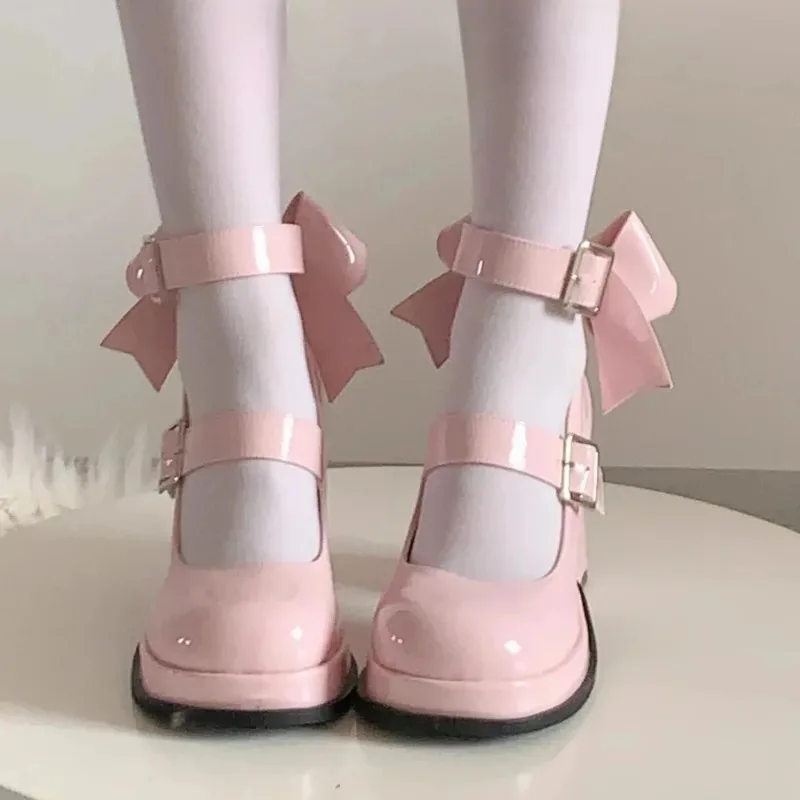 Lolita Shoes Pink Kawaii Shoes Leather Bow Platform Mary Jane Single Shoes Womens Sweet High Heels Japanese Original Pumps Lolita Shoes Pink Kawaii Shoes Leather Bow Platform Mary Jane Single Shoes Womens Sweet High Heels Japanese Original Pumps