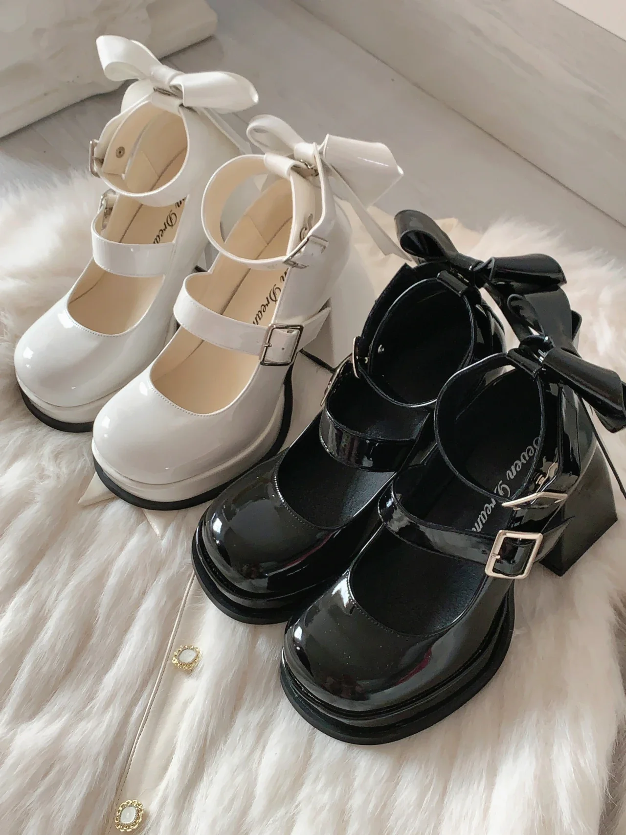 Lolita Shoes Pink Kawaii Shoes Leather Bow Platform Mary Jane Single Shoes Womens Sweet High Heels Japanese Original Pumps