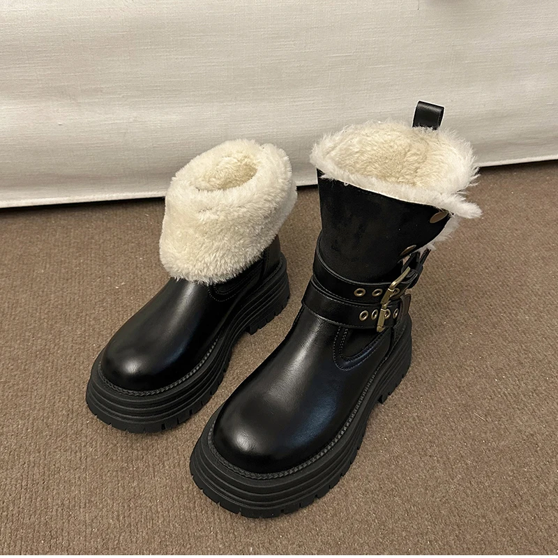 Winter Street Style Belt Buckle Ankle Women Boots Platform Thick Sole Shoes Female Punk Short Booties Zapatos De Muje