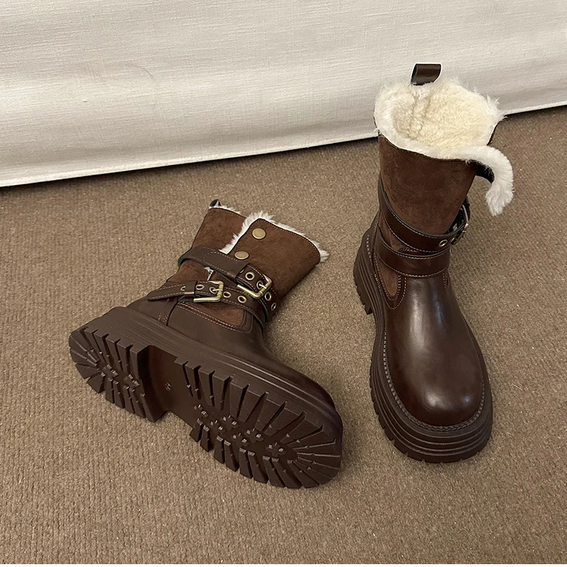 Winter Street Style Belt Buckle Ankle Women Boots Platform Thick Sole Shoes Female Punk Short Booties Zapatos De Muje