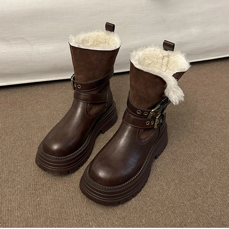 Winter Street Style Belt Buckle Ankle Women Boots Platform Thick Sole Shoes Female Punk Short Booties Zapatos De Muje