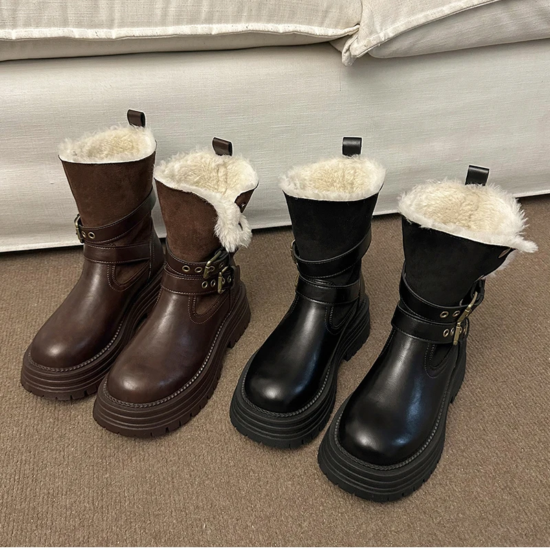 Winter Street Style Belt Buckle Ankle Women Boots Platform Thick Sole Shoes Female Punk Short Booties Zapatos De Muje