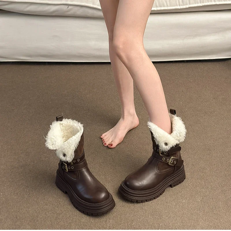 Winter Street Style Belt Buckle Ankle Women Boots Platform Thick Sole Shoes Female Punk Short Booties Zapatos De Muje