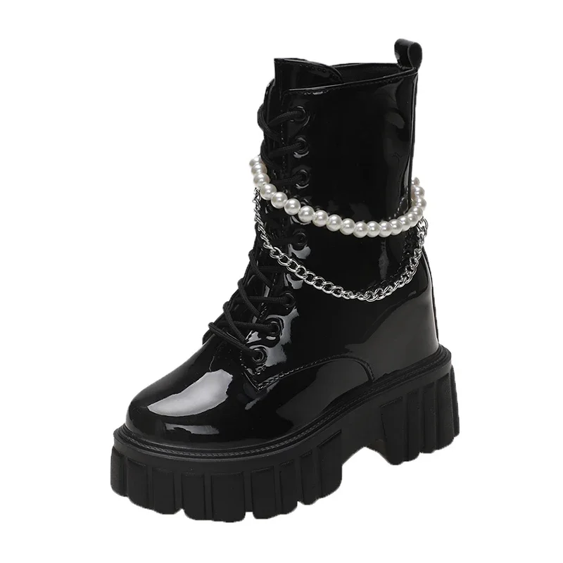 Winter Chunky Platform Leather Knee High Boots Women Punk String Bead 10CM Height Increasing Long Boots Woman Lace Up Booties Winter Chunky Platform Leather Knee High Boots Women Punk String Bead 10CM Height Increasing Long Boots Woman Lace Up Booties