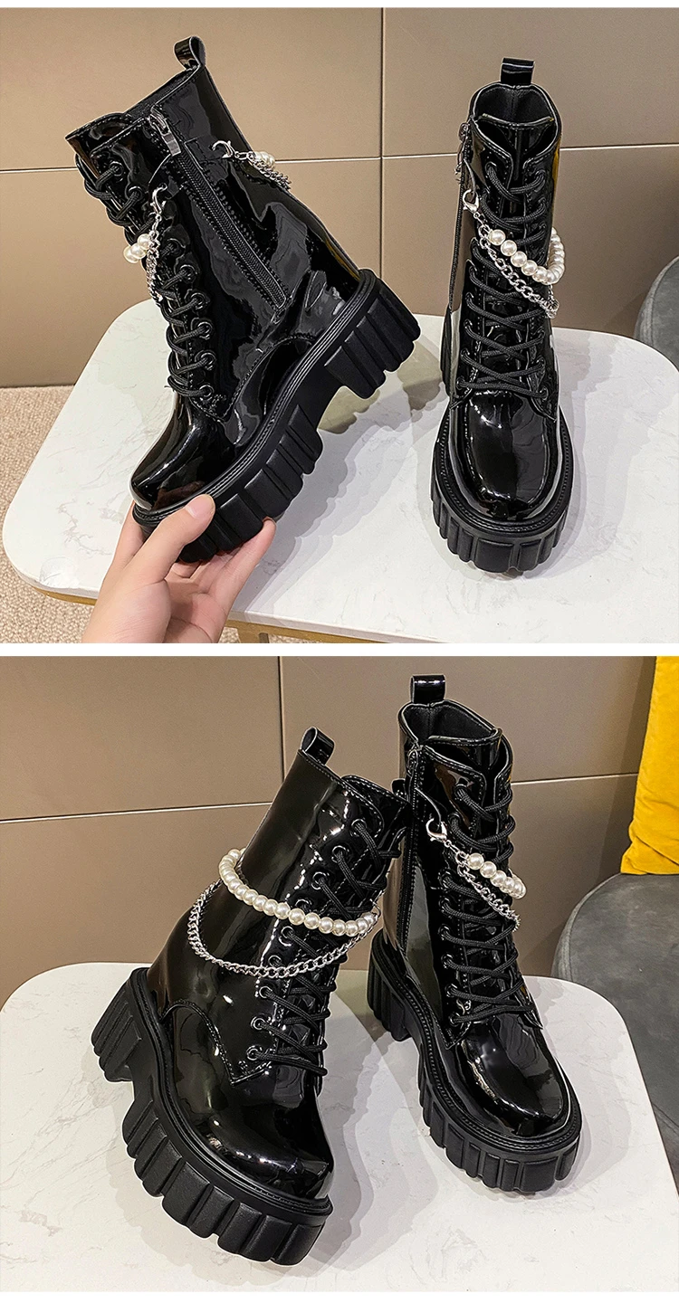 Winter Chunky Platform Leather Knee High Boots Women Punk String Bead 10CM Height Increasing Long Boots Woman Lace Up Booties Winter Chunky Platform Leather Knee High Boots Women Punk String Bead 10CM Height Increasing Long Boots Woman Lace Up Booties