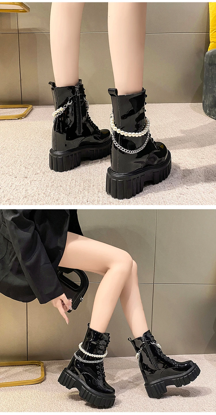 Winter Chunky Platform Leather Knee High Boots Women Punk String Bead 10CM Height Increasing Long Boots Woman Lace Up Booties Winter Chunky Platform Leather Knee High Boots Women Punk String Bead 10CM Height Increasing Long Boots Woman Lace Up Booties