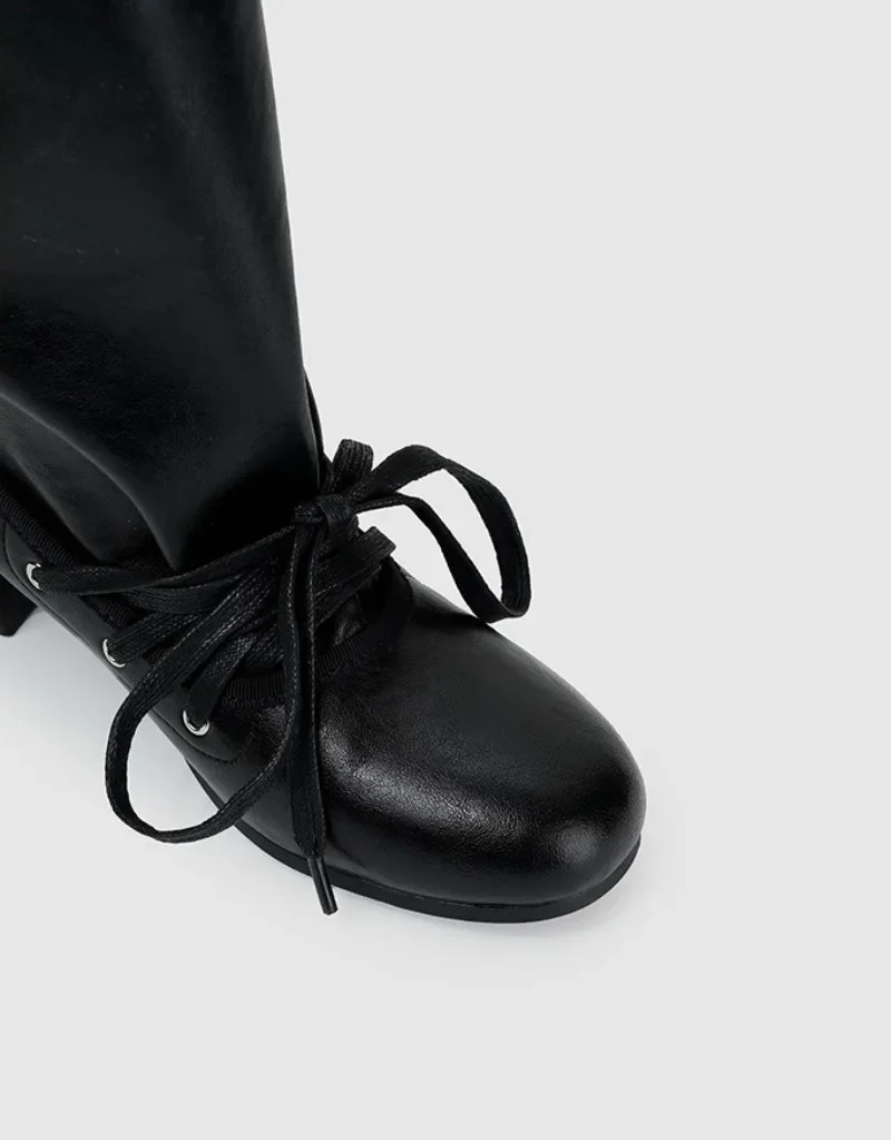 Retro Designer Boots Women Lace-up Round Toe Fashion Long Boots Female 2025 New Winter Brand Chunky Heels Knight Boots Ladies