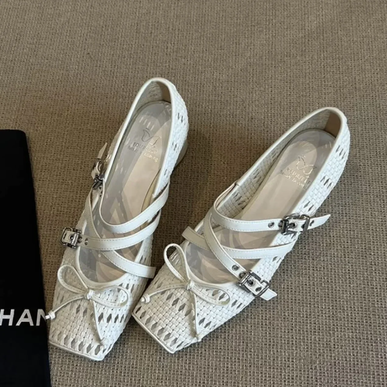 Sweet Style Mary Jane Shoes Women's Breathable Woven Hollow out Cross Band Spring Summer New Model Korean Version Single Shoes