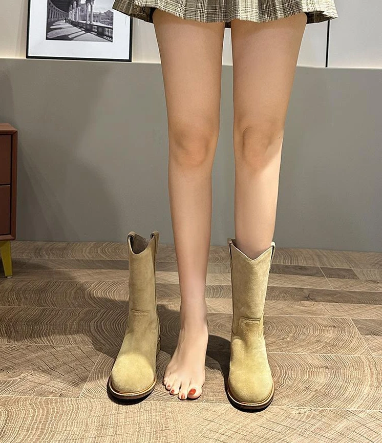 Footwear Denim Ladies Boots Middle Heel Shoes for Women Half High Cowgirl Mid Calf Cowboy New Rock in On Promotion Fashion 2025 Footwear Denim Ladies Boots Middle Heel Shoes for Women Half High Cowgirl Mid Calf Cowboy New Rock in On Promotion Fashion 2025