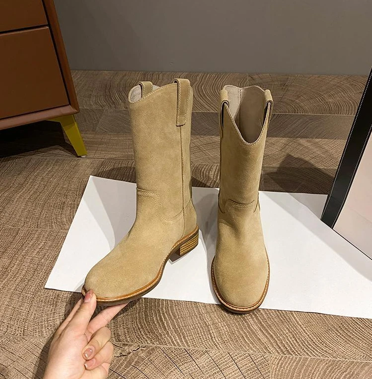 Footwear Denim Ladies Boots Middle Heel Shoes for Women Half High Cowgirl Mid Calf Cowboy New Rock in On Promotion Fashion 2025 Footwear Denim Ladies Boots Middle Heel Shoes for Women Half High Cowgirl Mid Calf Cowboy New Rock in On Promotion Fashion 2025