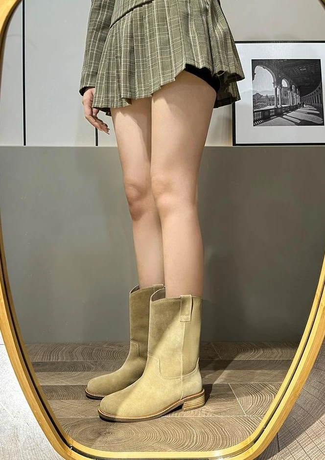 Footwear Denim Ladies Boots Middle Heel Shoes for Women Half High Cowgirl Mid Calf Cowboy New Rock in On Promotion Fashion 2025 Footwear Denim Ladies Boots Middle Heel Shoes for Women Half High Cowgirl Mid Calf Cowboy New Rock in On Promotion Fashion 2025