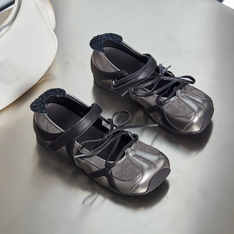 2025 New Women's Flat Mary Jane Shoes Non-slip Lace-up Ballet Loafers for Women Large Size Square Toe Female Shoes