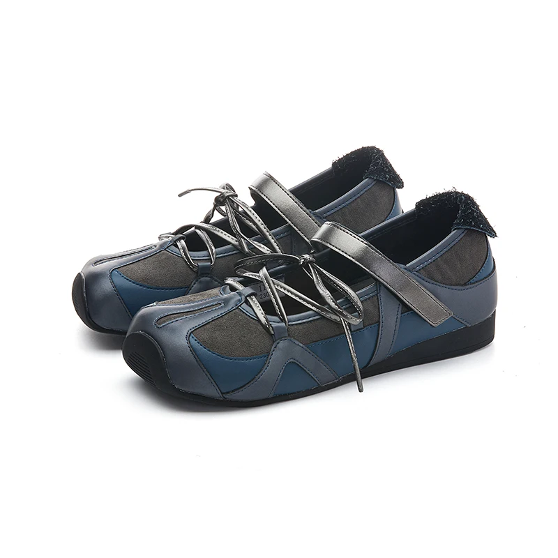 2025 New Women's Flat Mary Jane Shoes Non-slip Lace-up Ballet Loafers for Women Large Size Square Toe Female Shoes