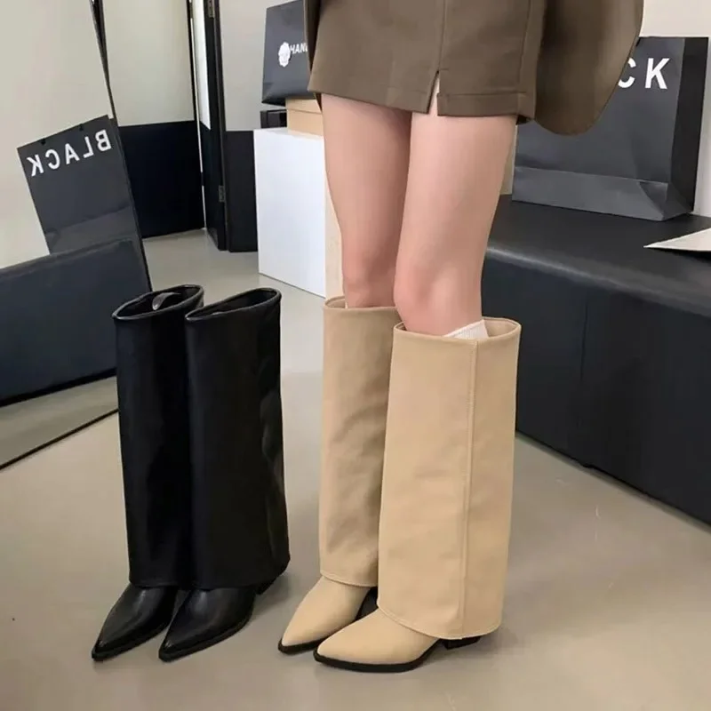 Women Pointed Toe High Boots Fashion Sexy Mid Heels Shoes Woman Chunky Trend Chelsea Boots Pumps Elegant Mujer Snow Goth Botas Women Pointed Toe High Boots Fashion Sexy Mid Heels Shoes Woman Chunky Trend Chelsea Boots Pumps Elegant Mujer Snow Goth Botas