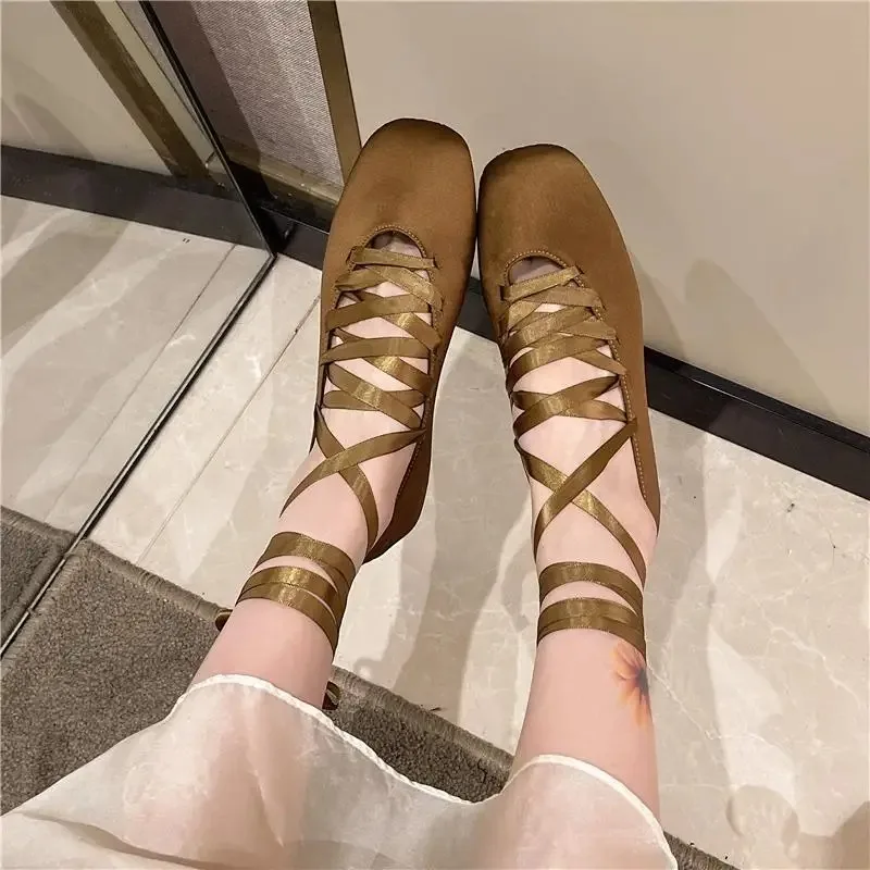 Shoes Woman 2025 Ballet Flats Square Toe Female Footwear New Big Size Retro Ballerinas Dress Mary Janes Ballerinas Woman