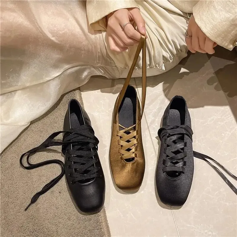 Shoes Woman 2025 Ballet Flats Square Toe Female Footwear New Big Size Retro Ballerinas Dress Mary Janes Ballerinas Woman