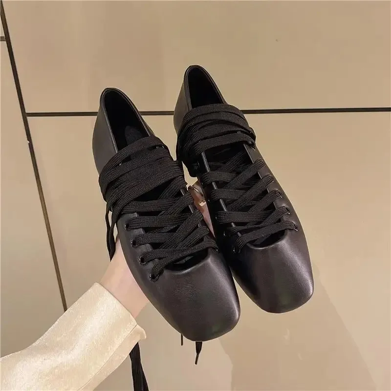 Shoes Woman 2025 Ballet Flats Square Toe Female Footwear New Big Size Retro Ballerinas Dress Mary Janes Ballerinas Woman