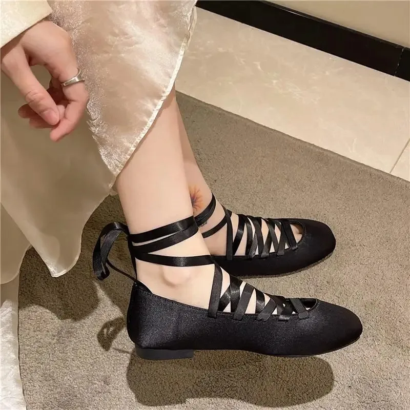 Shoes Woman 2025 Ballet Flats Square Toe Female Footwear New Big Size Retro Ballerinas Dress Mary Janes Ballerinas Woman