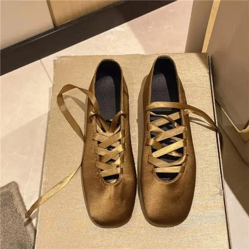 Shoes Woman 2025 Ballet Flats Square Toe Female Footwear New Big Size Retro Ballerinas Dress Mary Janes Ballerinas Woman