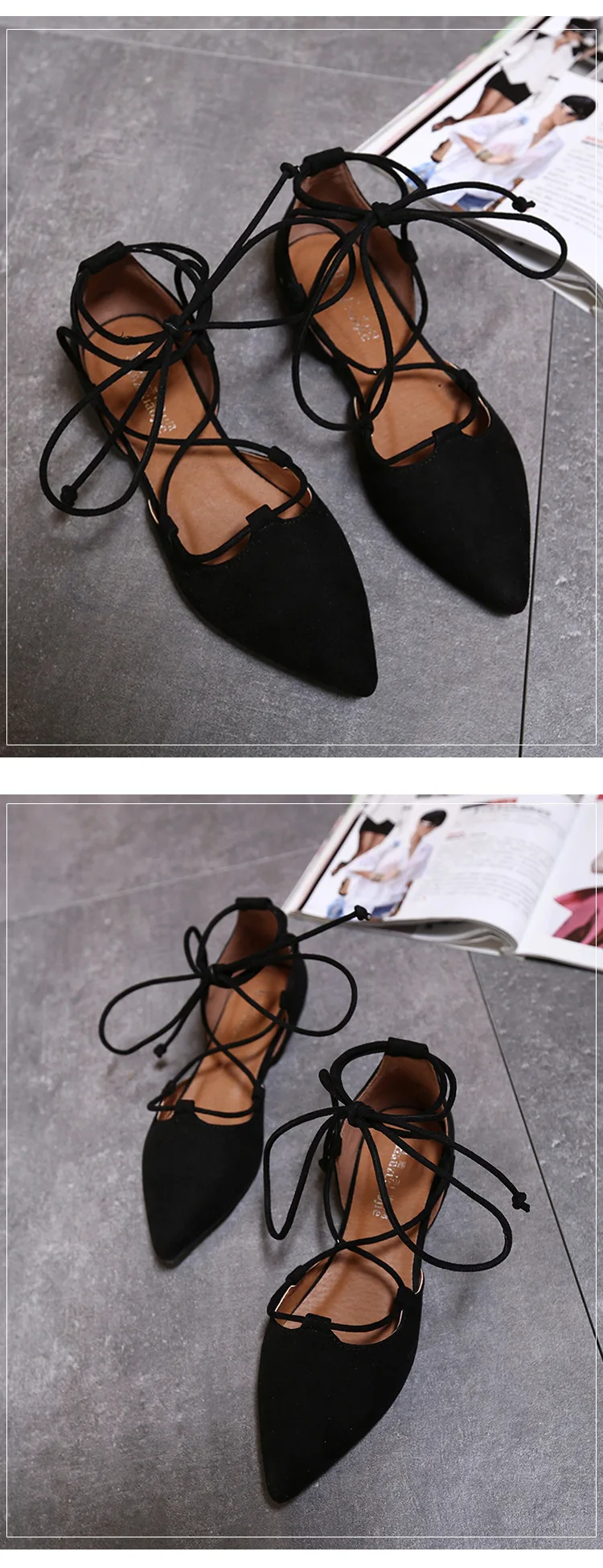 Sexy Cross-tied Gladiator Summer Shoes Woman Pointe Toe Cut Out Flat Lace Up Ballet Flats Roman Style Shoes Big Size 43