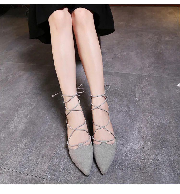 Sexy Cross-tied Gladiator Summer Shoes Woman Pointe Toe Cut Out Flat Lace Up Ballet Flats Roman Style Shoes Big Size 43