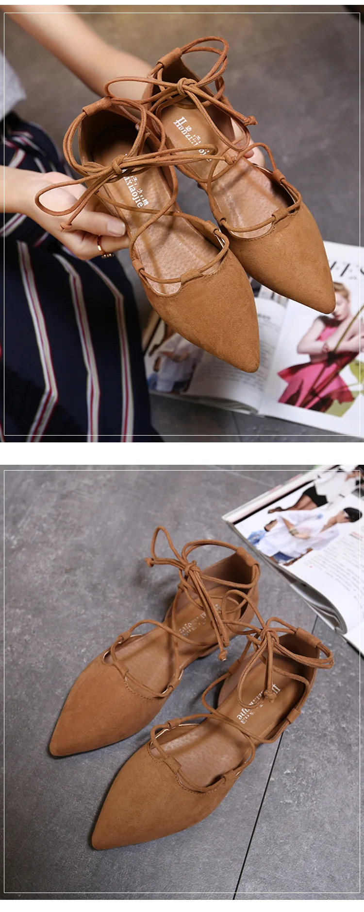 Sexy Cross-tied Gladiator Summer Shoes Woman Pointe Toe Cut Out Flat Lace Up Ballet Flats Roman Style Shoes Big Size 43