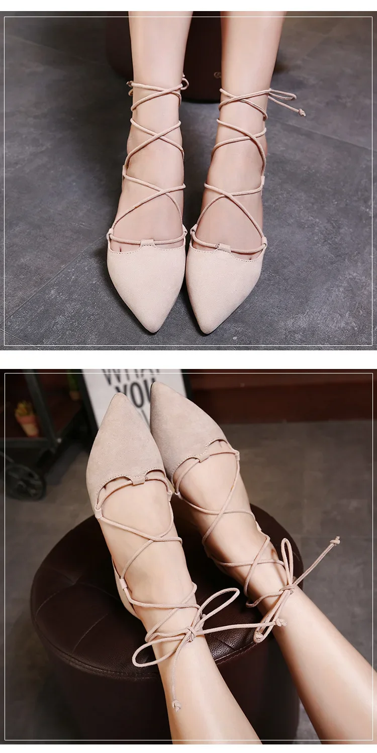 Sexy Cross-tied Gladiator Summer Shoes Woman Pointe Toe Cut Out Flat Lace Up Ballet Flats Roman Style Shoes Big Size 43