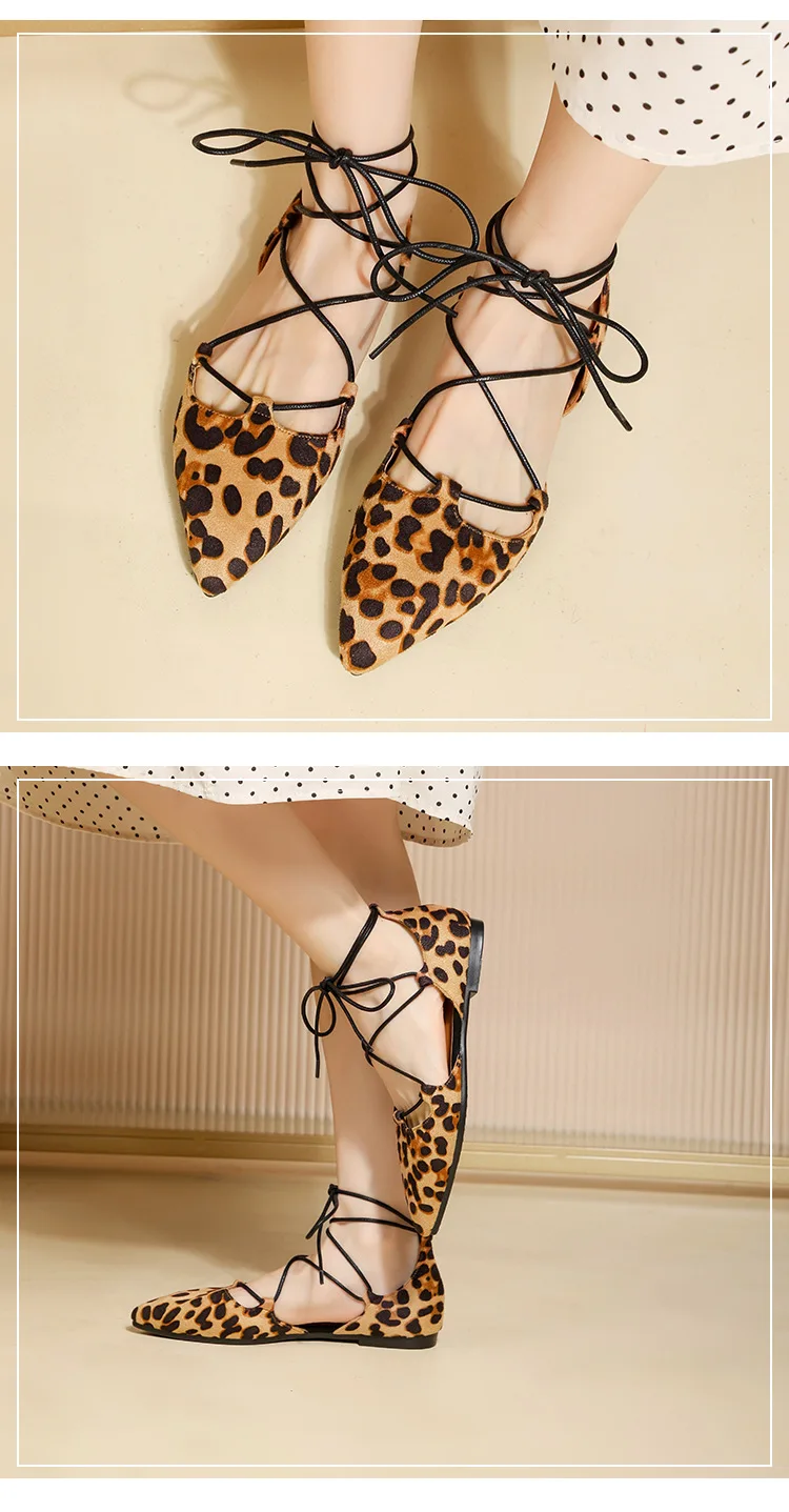 Sexy Cross-tied Gladiator Summer Shoes Woman Pointe Toe Cut Out Flat Lace Up Ballet Flats Roman Style Shoes Big Size 43