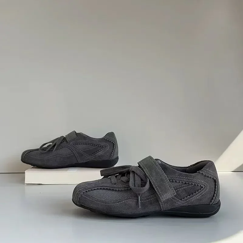 2025 Spring Autumn Women's Vulcanize Shoes Flat Sole Lace-up Hook & Loop Sneakers Women Leisure Retro Ballet Zapatillas De Mujer