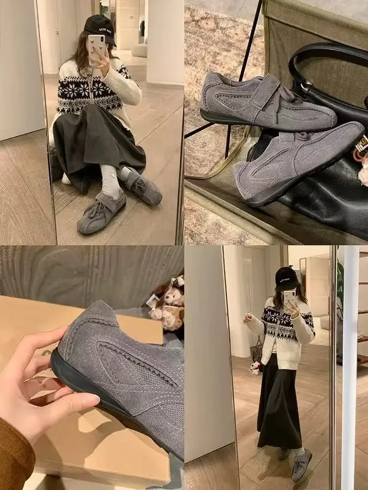 2025 Spring Autumn Women's Vulcanize Shoes Flat Sole Lace-up Hook & Loop Sneakers Women Leisure Retro Ballet Zapatillas De Mujer