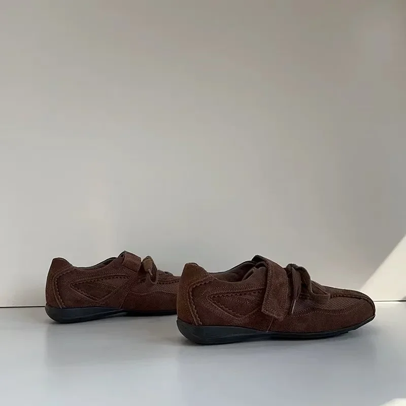 2025 Spring Autumn Women's Vulcanize Shoes Flat Sole Lace-up Hook & Loop Sneakers Women Leisure Retro Ballet Zapatillas De Mujer